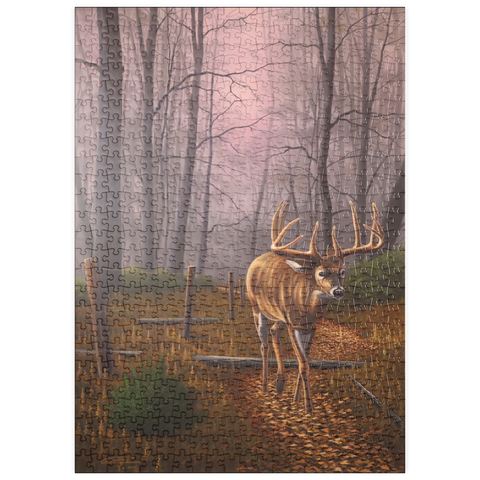 Darstellung des Puzzle Motivs Weißwedelhirsch im Herbstnebel puzzleplate White-Tailed Deer in Autumn Forest Mist 500 Puzzle