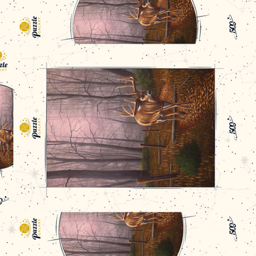 Darstellung des Puzzle Motivs White-Tailed Deer in Autumn Forest Mist 500 Puzzle Schachtel 3D Modell