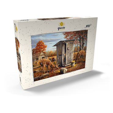 Darstellung des Puzzle Motivs Autumn Deer Surprise at Hunting Cabin 1000 Puzzle Schachtel Ansicht2