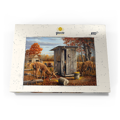 Darstellung des Puzzle Motivs Herbstliche Überraschung mit Rehen in der Jagdhütte Autumn Deer Surprise at Hunting Cabin 1000 Puzzle Schachtel Ansicht3