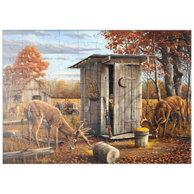 Darstellung des Puzzle Motivs Herbstliche Überraschung mit Rehen in der Jagdhütte - Puzzleteile: 100