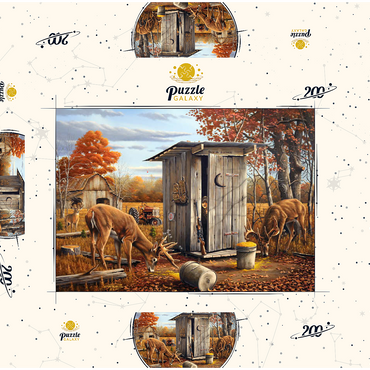 Darstellung des Puzzle Motivs Autumn Deer Surprise at Hunting Cabin 200 Puzzle Schachtel 3D Modell