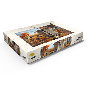 Darstellung des Puzzle Motivs Autumn Deer Surprise at Hunting Cabin 500 Puzzle Schachtel Ansicht1