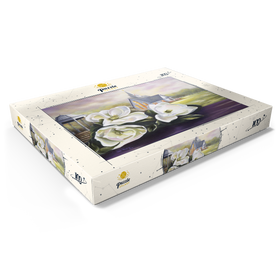 Darstellung des Puzzle Motivs Südliche Magnolienblüten und Landkapelle - Puzzleteile: 100