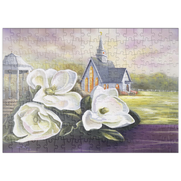 Darstellung des Puzzle Motivs puzzleplate Southern Magnolia Blooms and Country Chapel 200 Puzzle