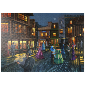 Darstellung des Puzzle-Motivs Viktorianische Straßenszene bei Mondschein – Puzzleteile: 1000