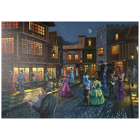 Darstellung des Puzzle Motivs Viktorianische Straßenszene bei Mondschein puzzleplate Victorian Street Scene at Moonlit Night 1000 Puzzle