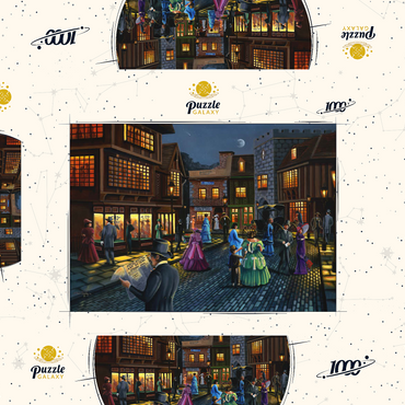 Darstellung des Puzzle Motivs Victorian Street Scene at Moonlit Night 1000 Puzzle Schachtel 3D Modell