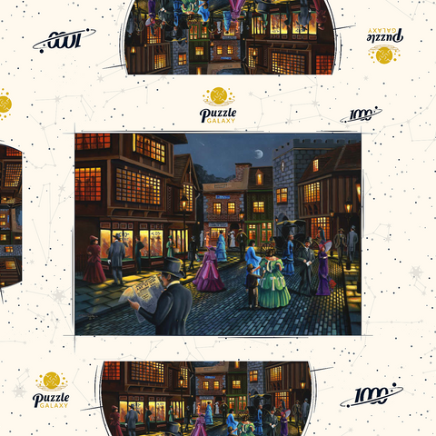 Darstellung des Puzzle Motivs Viktorianische Straßenszene bei Mondschein Victorian Street Scene at Moonlit Night 1000 Puzzle Schachtel 3D Modell