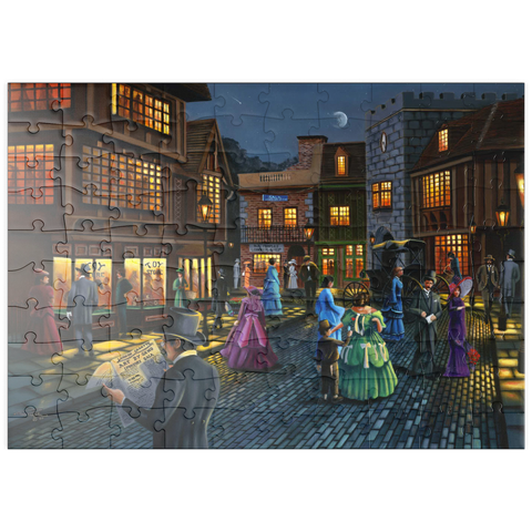 Darstellung des Puzzle Motivs Viktorianische Straßenszene bei Mondschein puzzleplate Victorian Street Scene at Moonlit Night 100 Puzzle