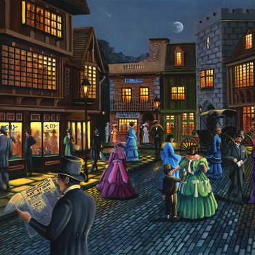 Darstellung des Puzzle Motivs Victorian Street Scene at Moonlit Night 100 Puzzle 3D Modell