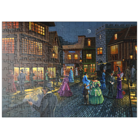 Darstellung des Puzzle Motivs Viktorianische Straßenszene bei Mondschein puzzleplate Victorian Street Scene at Moonlit Night 200 Puzzle