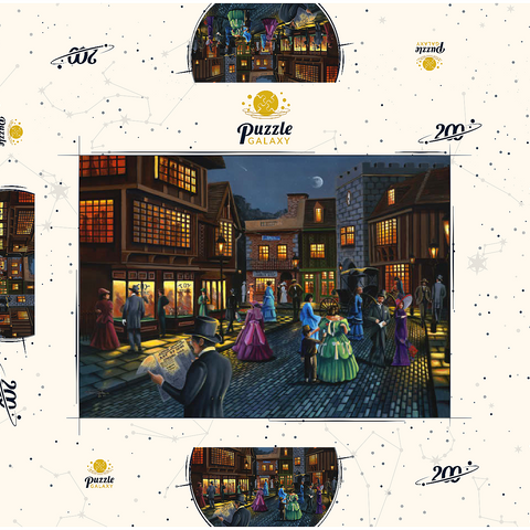 Darstellung des Puzzle Motivs Viktorianische Straßenszene bei Mondschein Victorian Street Scene at Moonlit Night 200 Puzzle Schachtel 3D Modell