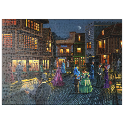 Darstellung des Puzzle Motivs Viktorianische Straßenszene bei Mondschein puzzleplate Victorian Street Scene at Moonlit Night 500 Puzzle