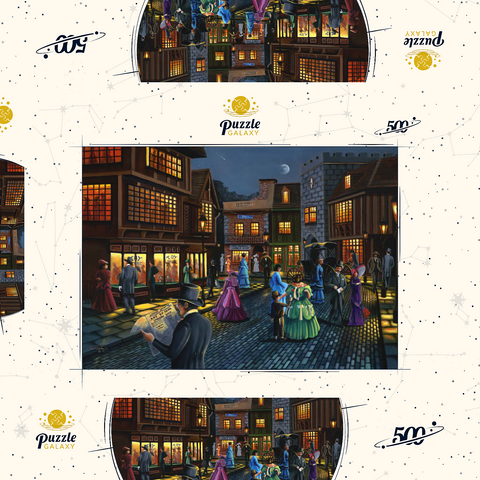 Darstellung des Puzzle Motivs Viktorianische Straßenszene bei Mondschein Victorian Street Scene at Moonlit Night 500 Puzzle Schachtel 3D Modell