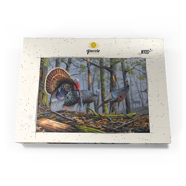 Darstellung des Puzzle Motivs Wild Eastern Turkeys in Foggy Woodland 1000 Puzzle Schachtel Ansicht3