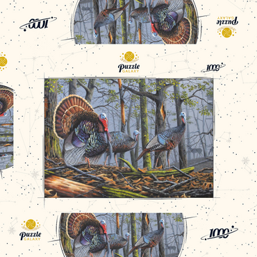 Darstellung des Puzzle Motivs Wild Eastern Turkeys in Foggy Woodland 1000 Puzzle Schachtel 3D Modell