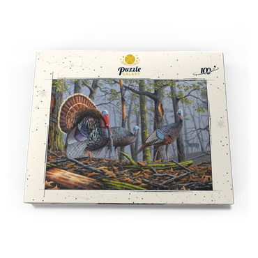 Darstellung des Puzzle Motivs Wild Eastern Turkeys in Foggy Woodland 100 Puzzle Schachtel Ansicht3