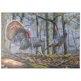 Darstellung des Puzzle Motivs Wilde Truthähne im nebligen Wald - Puzzleteile: 200