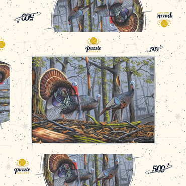 Darstellung des Puzzle Motivs Wild Eastern Turkeys in Foggy Woodland 500 Puzzle Schachtel 3D Modell