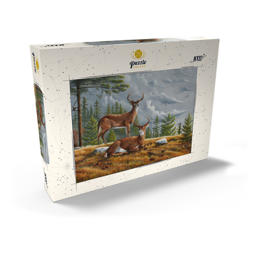 Darstellung des Puzzle Motivs Alert White-Tailed Deer in Autumn Pines 1000 Puzzle Schachtel Ansicht2