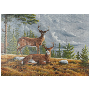 Darstellung des Puzzle Motivs puzzleplate Alert White-Tailed Deer in Autumn Pines 1000 Puzzle
