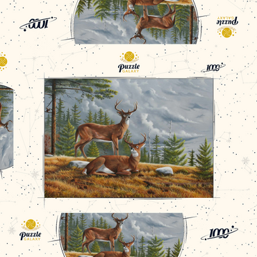 Darstellung des Puzzle Motivs Alert White-Tailed Deer in Autumn Pines 1000 Puzzle Schachtel 3D Modell