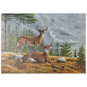 Darstellung des Puzzle Motivs Warnung Weißwedelhirsche in herbstlichen Kiefernwäldern - Puzzleteile: 100