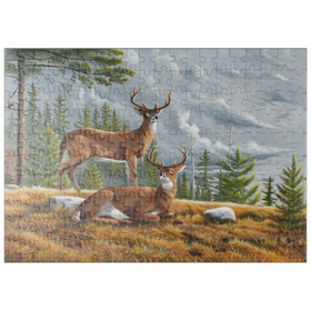 Darstellung des Puzzle-Motivs Warnung Weißwedelhirsche in herbstlichen Kiefernwäldern – Puzzleteile: 200