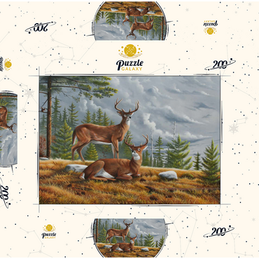 Darstellung des Puzzle Motivs Alert White-Tailed Deer in Autumn Pines 200 Puzzle Schachtel 3D Modell