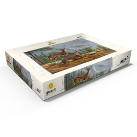 Alternative Darstellung des Puzzle-Motivs Warnung Weißwedelhirsche in herbstlichen Kiefernwäldern – Puzzleteile: 500
