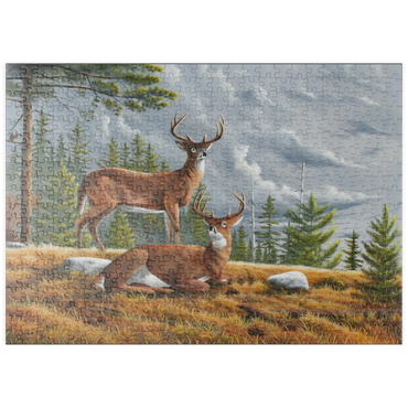 Darstellung des Puzzle Motivs puzzleplate Alert White-Tailed Deer in Autumn Pines 500 Puzzle