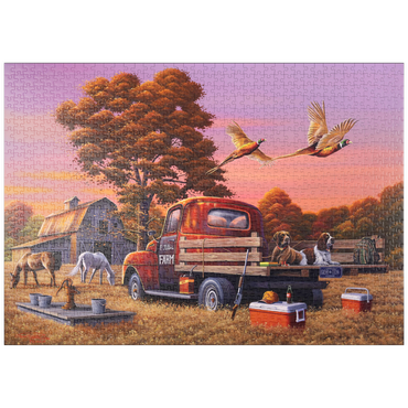Darstellung des Puzzle Motivs puzzleplate Autumn Farmyard with Pheasants and Vintage Truck 1000 Puzzle