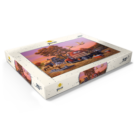 Darstellung des Puzzle Motivs Herbstlicher Bauernhof mit Fasanen und Oldtimer-Lkw - Puzzleteile: 200