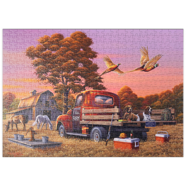 Darstellung des Puzzle Motivs puzzleplate Autumn Farmyard with Pheasants and Vintage Truck 500 Puzzle