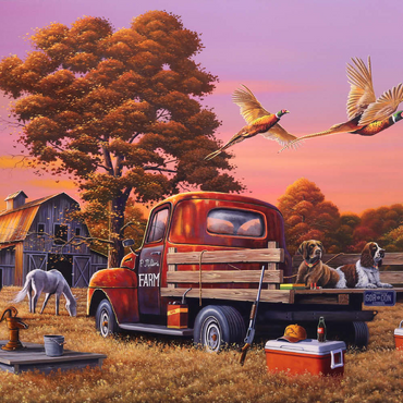 Darstellung des Puzzle Motivs Autumn Farmyard with Pheasants and Vintage Truck 500 Puzzle 3D Modell