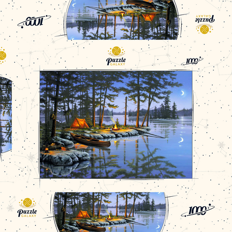 Darstellung des Puzzle Motivs Lagerfeuer am See unter dem Mondlicht Lakeside Campfire Under Moonlit Sky 1000 Puzzle Schachtel 3D Modell