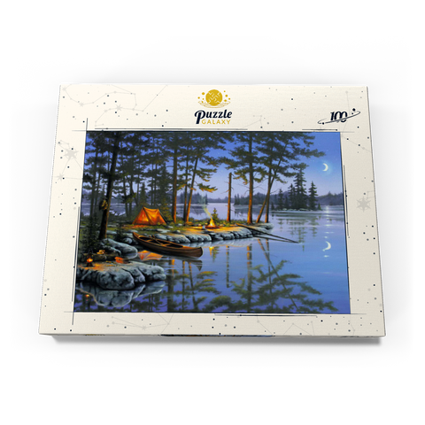 Darstellung des Puzzle Motivs Lagerfeuer am See unter dem Mondlicht Lakeside Campfire Under Moonlit Sky 100 Puzzle Schachtel Ansicht3