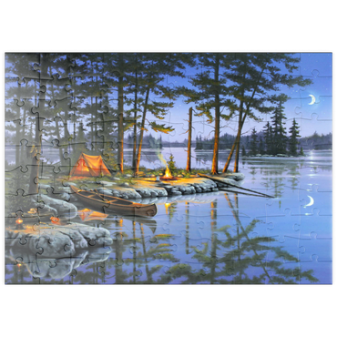 Darstellung des Puzzle Motivs puzzleplate Lakeside Campfire Under Moonlit Sky 100 Puzzle