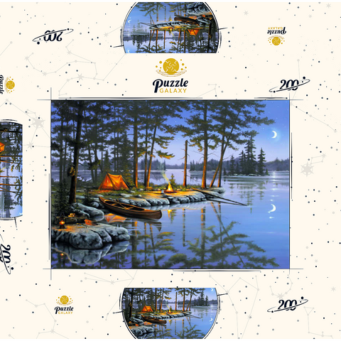 Darstellung des Puzzle Motivs Lagerfeuer am See unter dem Mondlicht Lakeside Campfire Under Moonlit Sky 200 Puzzle Schachtel 3D Modell