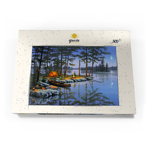 Darstellung des Puzzle Motivs Lagerfeuer am See unter dem Mondlicht Lakeside Campfire Under Moonlit Sky 500 Puzzle Schachtel Ansicht3