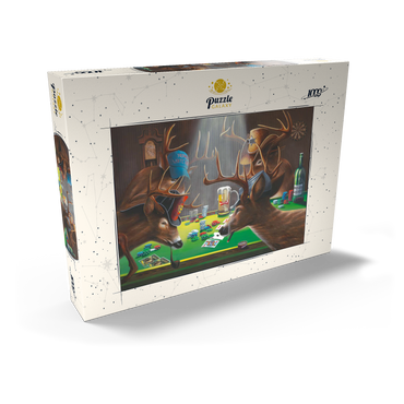 Darstellung des Puzzle Motivs Whitetail Bucks Playing Poker Indoors 1000 Puzzle Schachtel Ansicht2