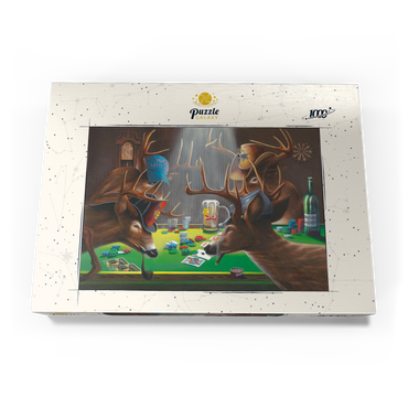 Darstellung des Puzzle Motivs Whitetail Bucks Playing Poker Indoors 1000 Puzzle Schachtel Ansicht3