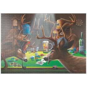 Darstellung des Puzzle Motivs Weißwedelhirsche spielen Poker in Innenräumen - Puzzleteile: 1000