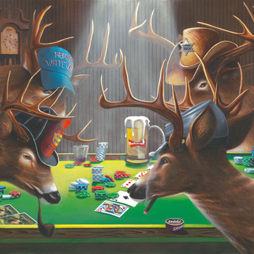 Darstellung des Puzzle Motivs Whitetail Bucks Playing Poker Indoors 1000 Puzzle 3D Modell