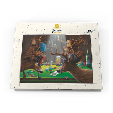 Darstellung des Puzzle Motivs Whitetail Bucks Playing Poker Indoors 100 Puzzle Schachtel Ansicht3