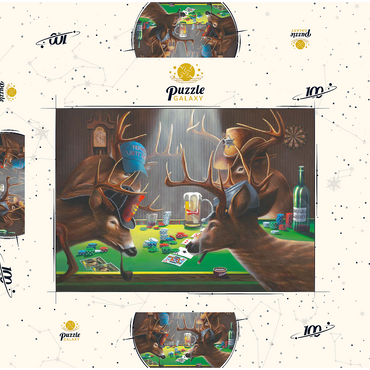 Darstellung des Puzzle Motivs Whitetail Bucks Playing Poker Indoors 100 Puzzle Schachtel 3D Modell