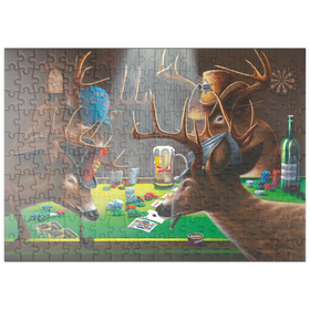 Darstellung des Puzzle Motivs Weißwedelhirsche spielen Poker in Innenräumen - Puzzleteile: 200