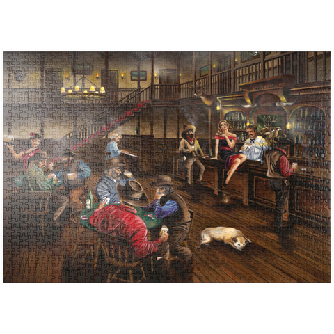 Darstellung des Puzzle Motivs Lebhafte Old-West-Saloon-Versammlung puzzleplate Lively Old West Saloon Gathering 1000 Puzzle