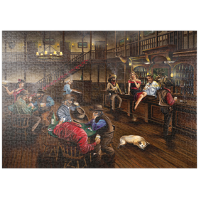 Darstellung des Puzzle Motivs Lebhafte Old-West-Saloon-Versammlung - Puzzleteile: 1000